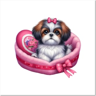 Valentine Shih Tzu Dog in Bed Posters and Art